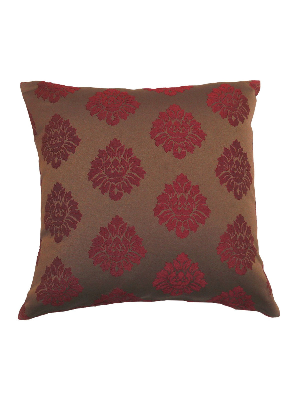 Taupe brown jacquard cushion cover with rust damask medallions