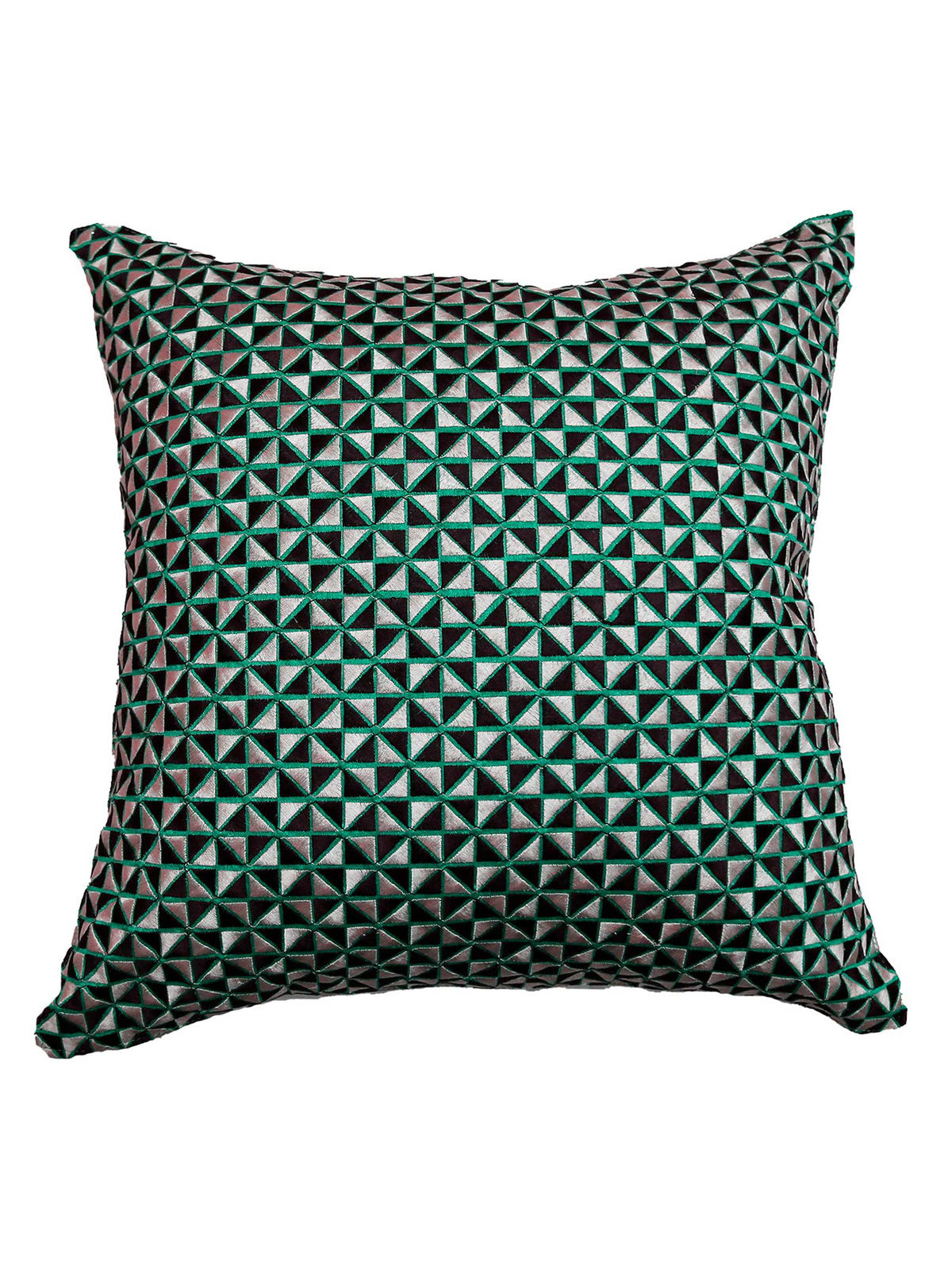 Teal and pewter triangular geometric cushion cover