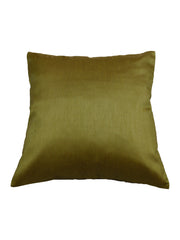 Olive green cushion cover in plain shot polyester with a soft sheen