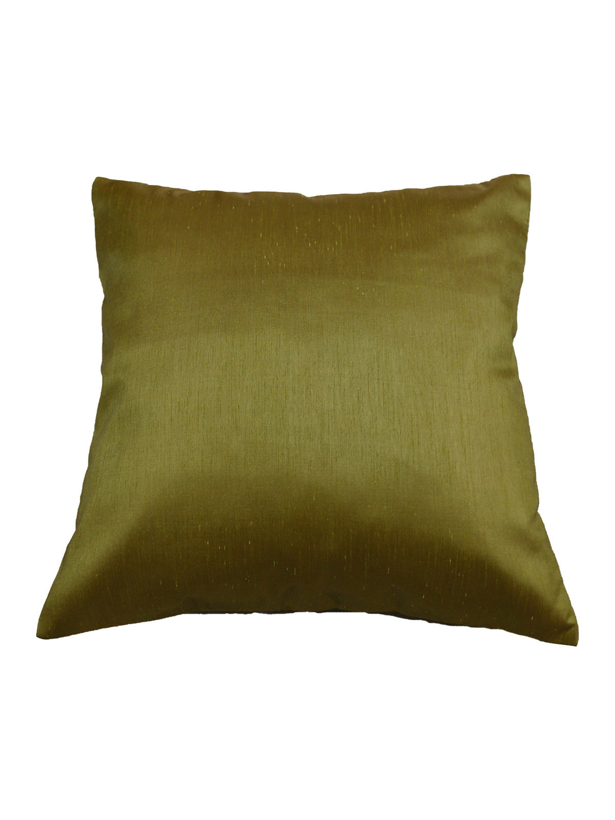 Olive green cushion cover in plain shot polyester with a soft sheen