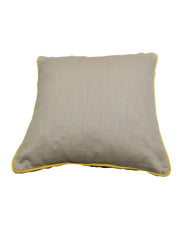 Grey cotton cushion cover with a contrast yellow piped edge