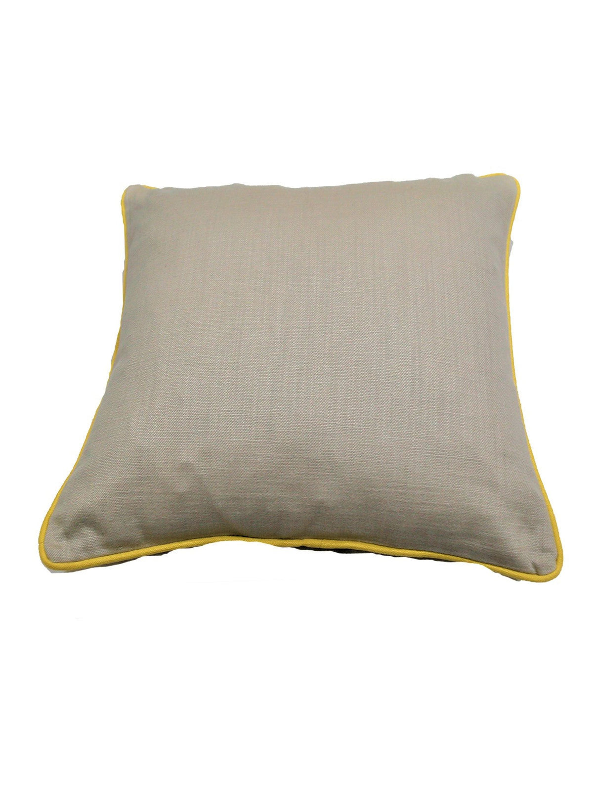 Grey cotton cushion cover with a contrast yellow piped edge