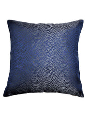 Navy blue cushion cover with an all-over metallic feather-leaf jacquard texture