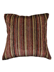 Maroon, cream and black vertical striped chenille cushion cover