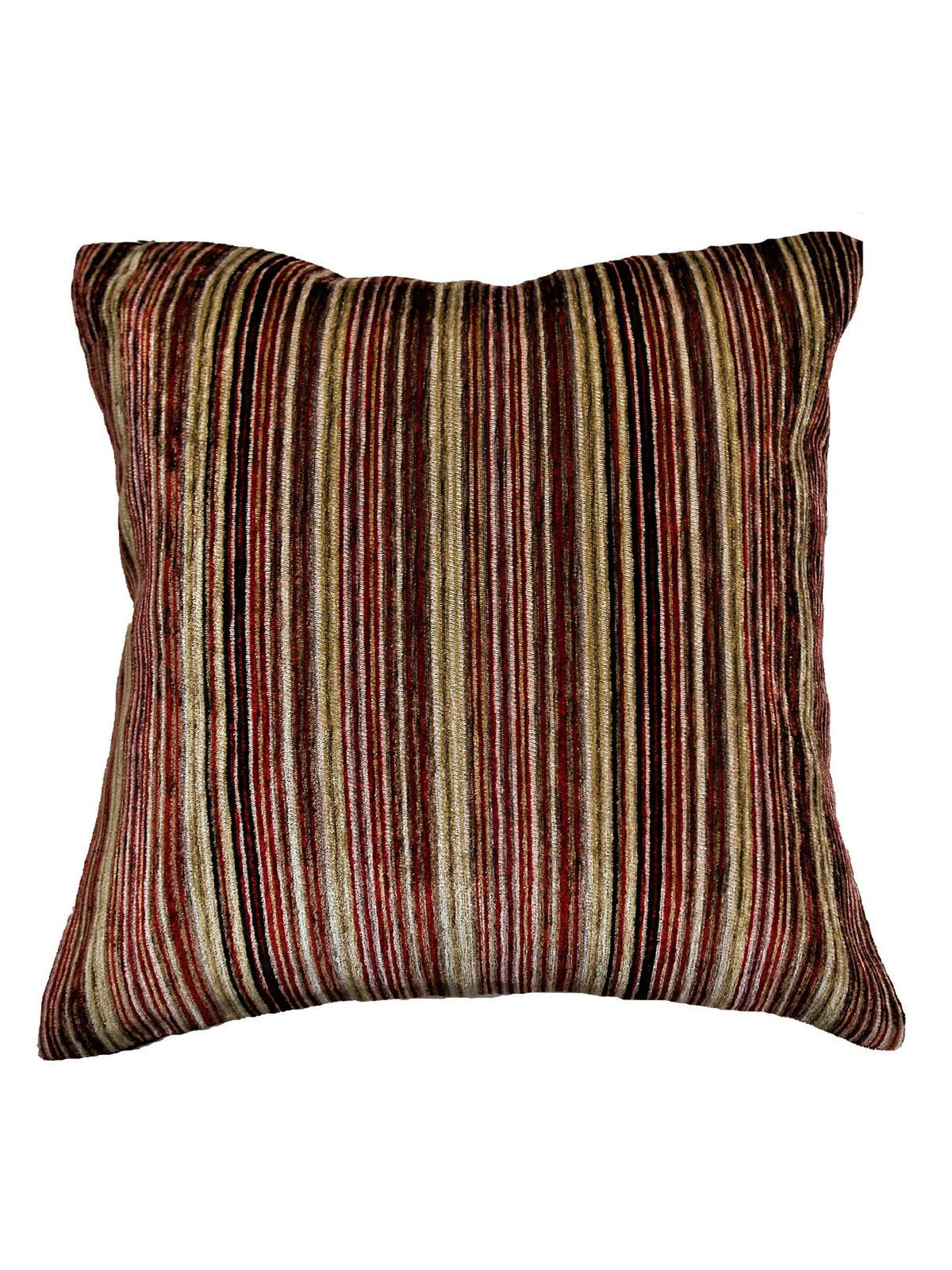 Maroon, cream and black vertical striped chenille cushion cover