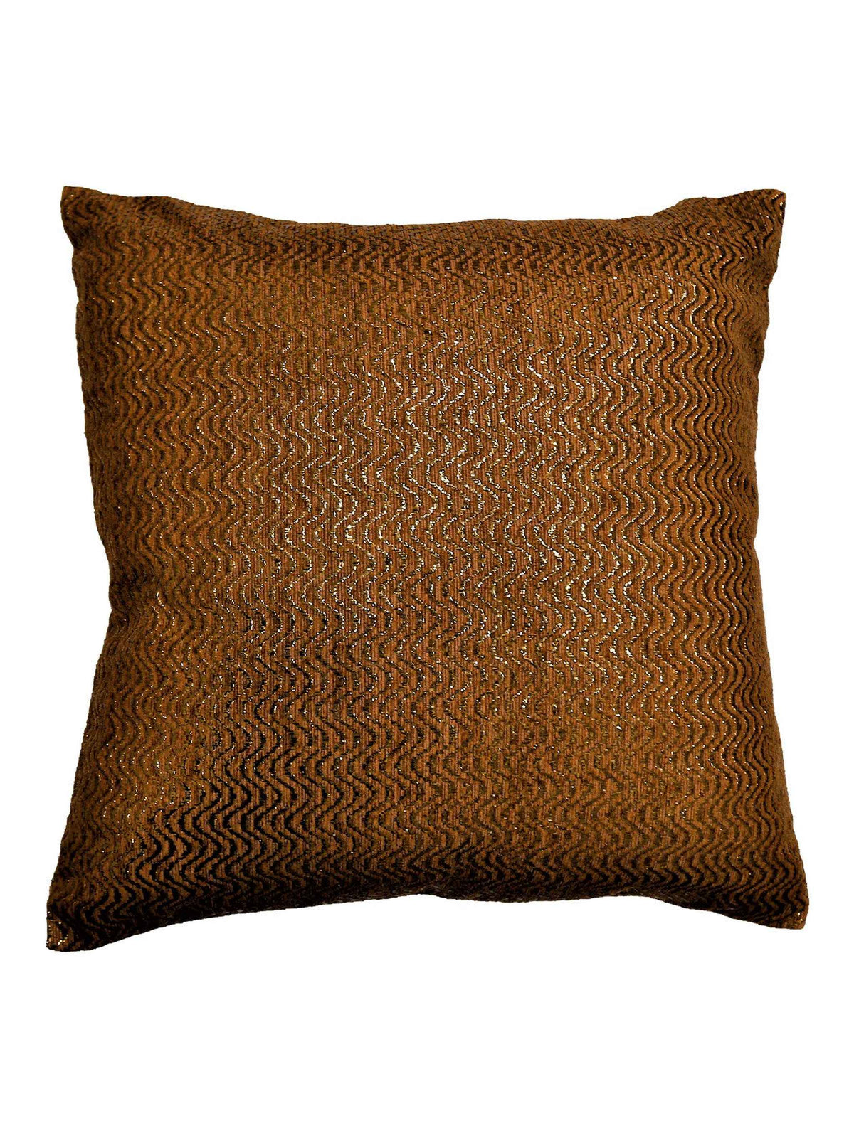 Copper-brown cushion cover with a gold lurex wavy chevron weave