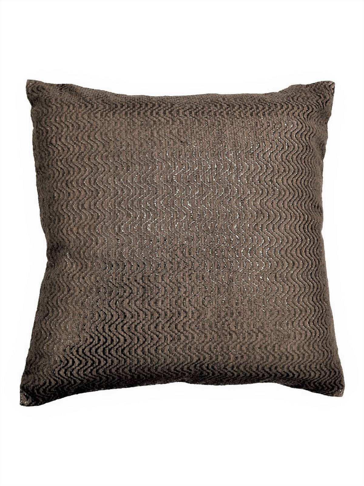 Taupe-grey cushion cover with a metallic silver wavy chevron weave