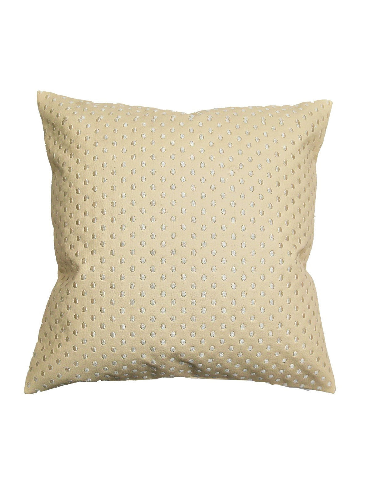 Cream textured faux leather cushion cover with an embossed dot pattern