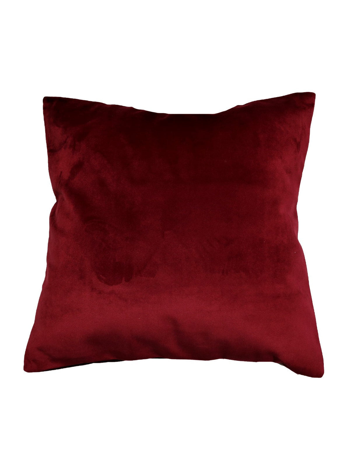 Deep wine-red plain velvet cushion cover