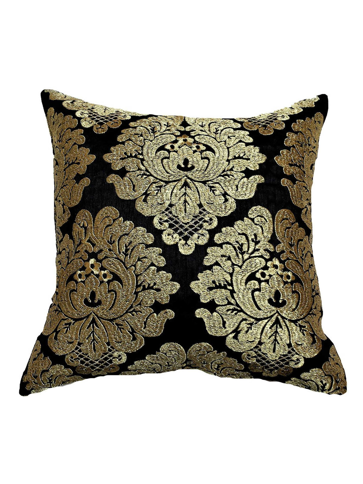Black cushion cover with a gold damask medallion embroidery
