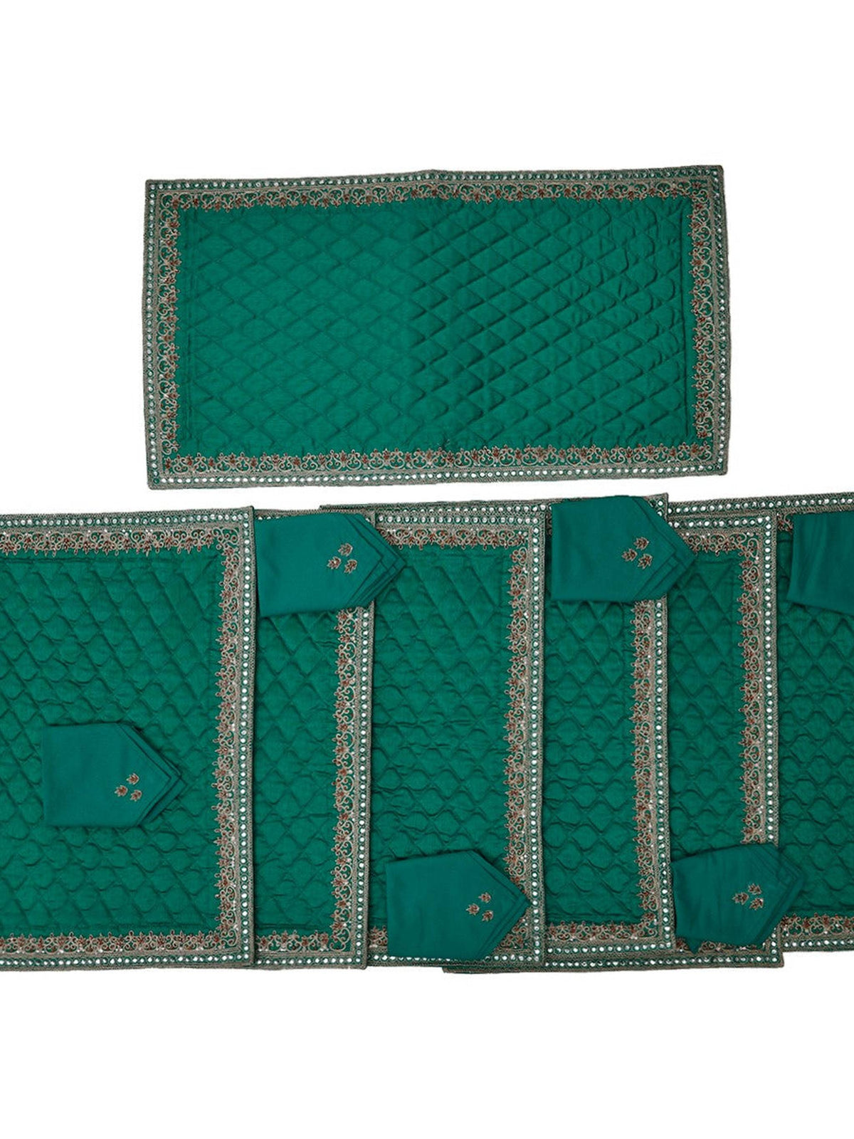 Green Stitched Silk Table Mat front view