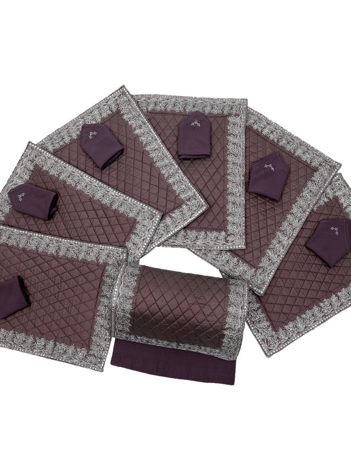 Purple Stitched Polysilk Table Mat front view