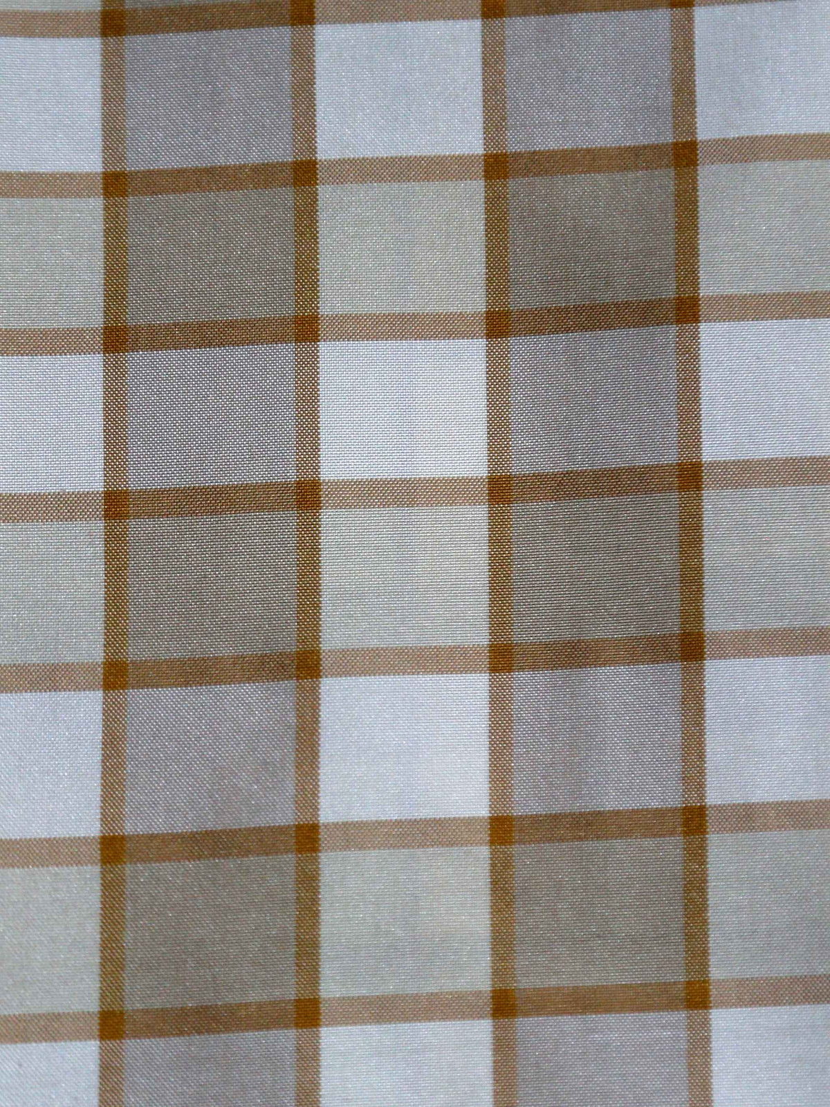 Beige and taupe windowpane check silk fabric with fine brown grid lines