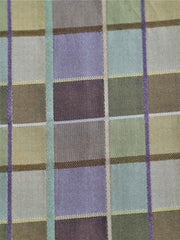Satin plaid silk upholstery fabric in pale indigo, sage green and cream checks
