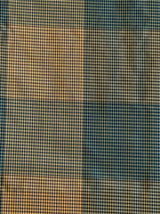 Tan-gold and dark teal windowpane check silk fabric with fine pinstripe grid lines