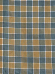 Zena check silk fabric in steel teal-blue-green and gold-tan interlocking windowpane blocks