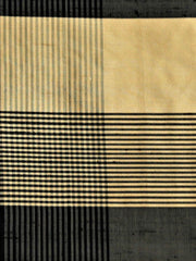 Topaz check silk fabric in black and gold alternating windowpane check with fine pinstripe texture
