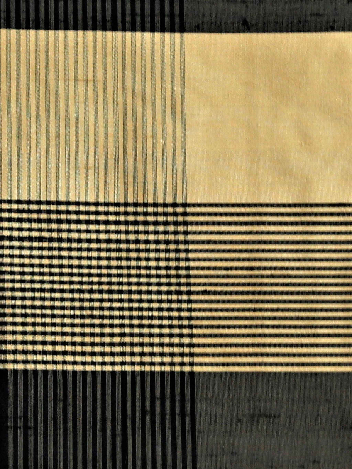 Topaz check silk fabric in black and gold alternating windowpane check with fine pinstripe texture