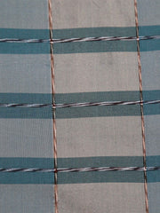 Firenze rib silk fabric in teal-grey and slate windowpane check with fine metallic ticking pinstripes