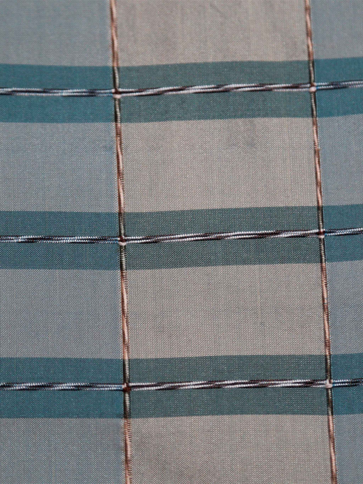 Firenze rib silk fabric in teal-grey and slate windowpane check with fine metallic ticking pinstripes