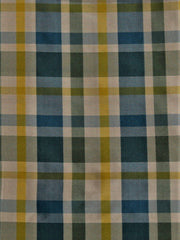 Louisiana pattern silk fabric in a navy-blue, teal-green, and mustard-gold plaid check with cream grid lines