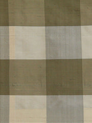 TFT dupion silk check fabric in olive-taupe and cream large buffalo-style blocks