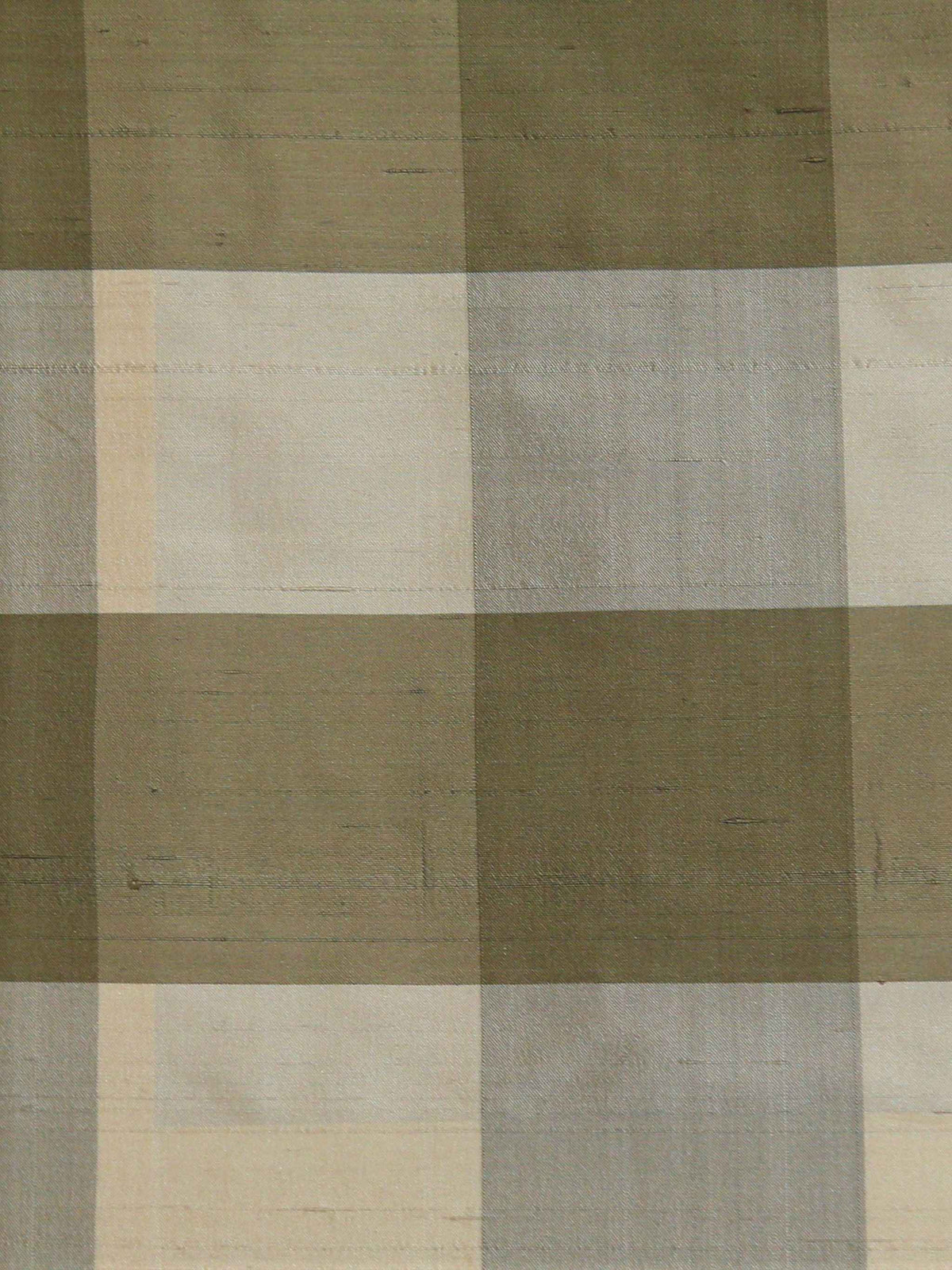 TFT dupion silk check fabric in olive-taupe and cream large buffalo-style blocks
