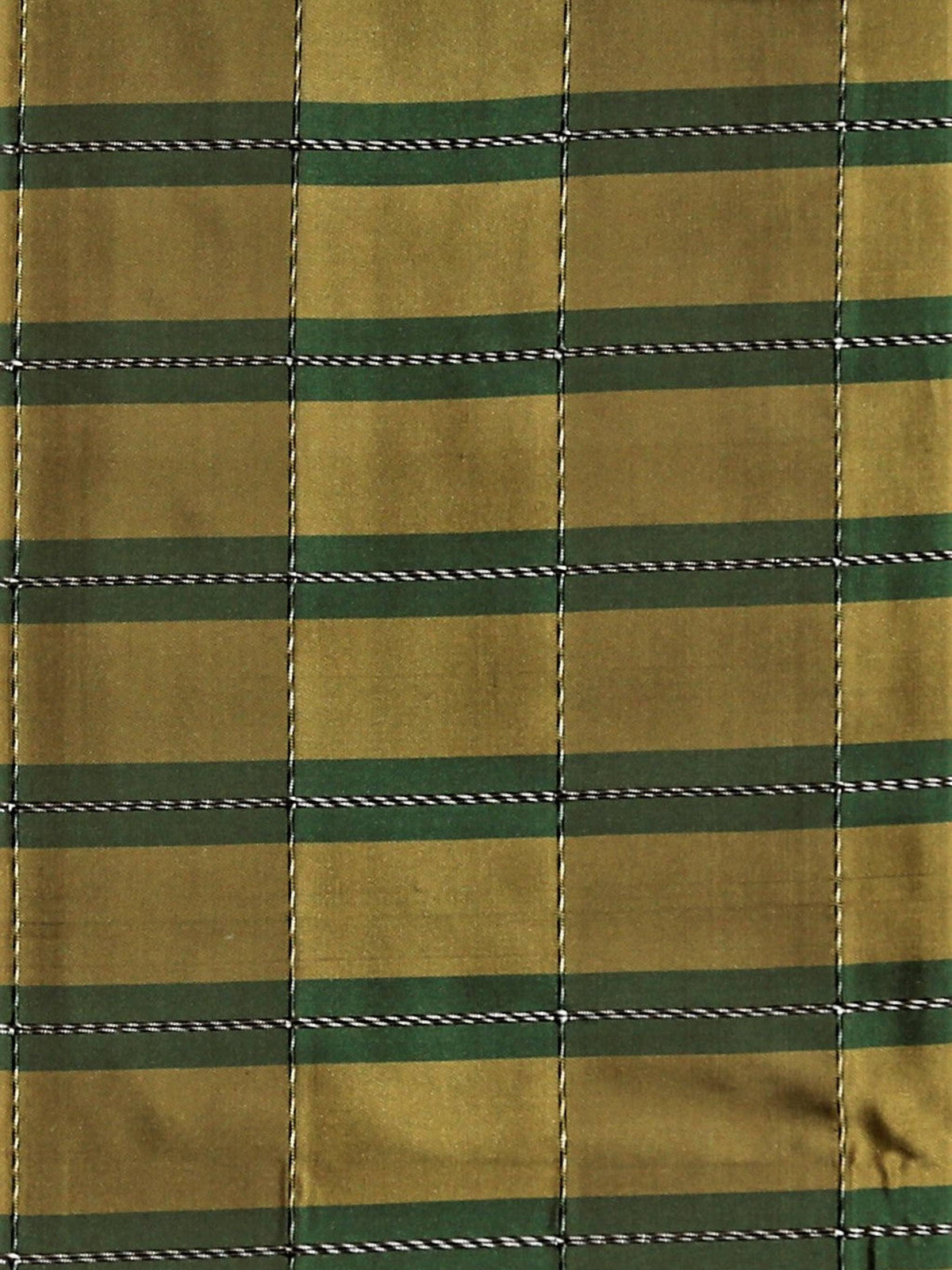 Firenze rib silk fabric in olive-gold with dark green horizontal rib stripes and fine white ticking lines