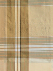 Big check silk fabric in beige and tan large-scale check with navy pinstripe accents