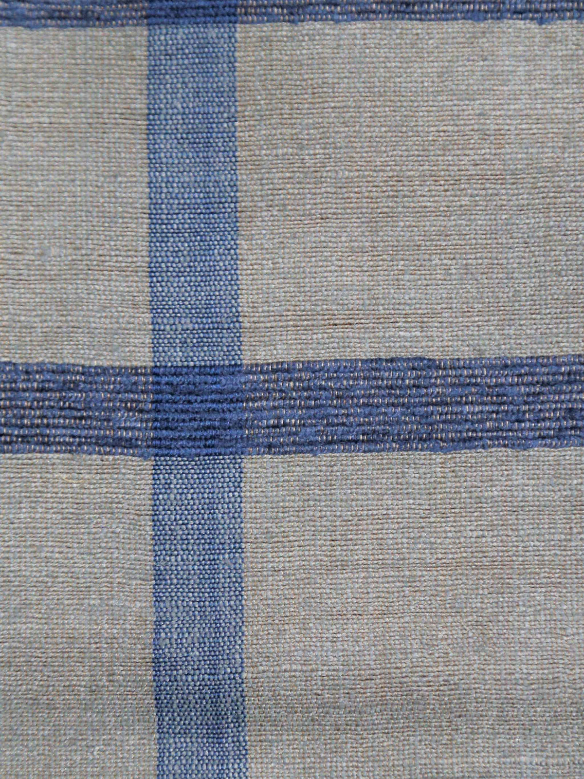 Scheme silk-linen fabric in grey-taupe with a bold cobalt-blue windowpane grid