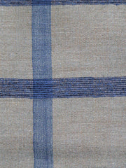 Scheme silk-linen fabric in grey-taupe with a bold cobalt-blue windowpane grid