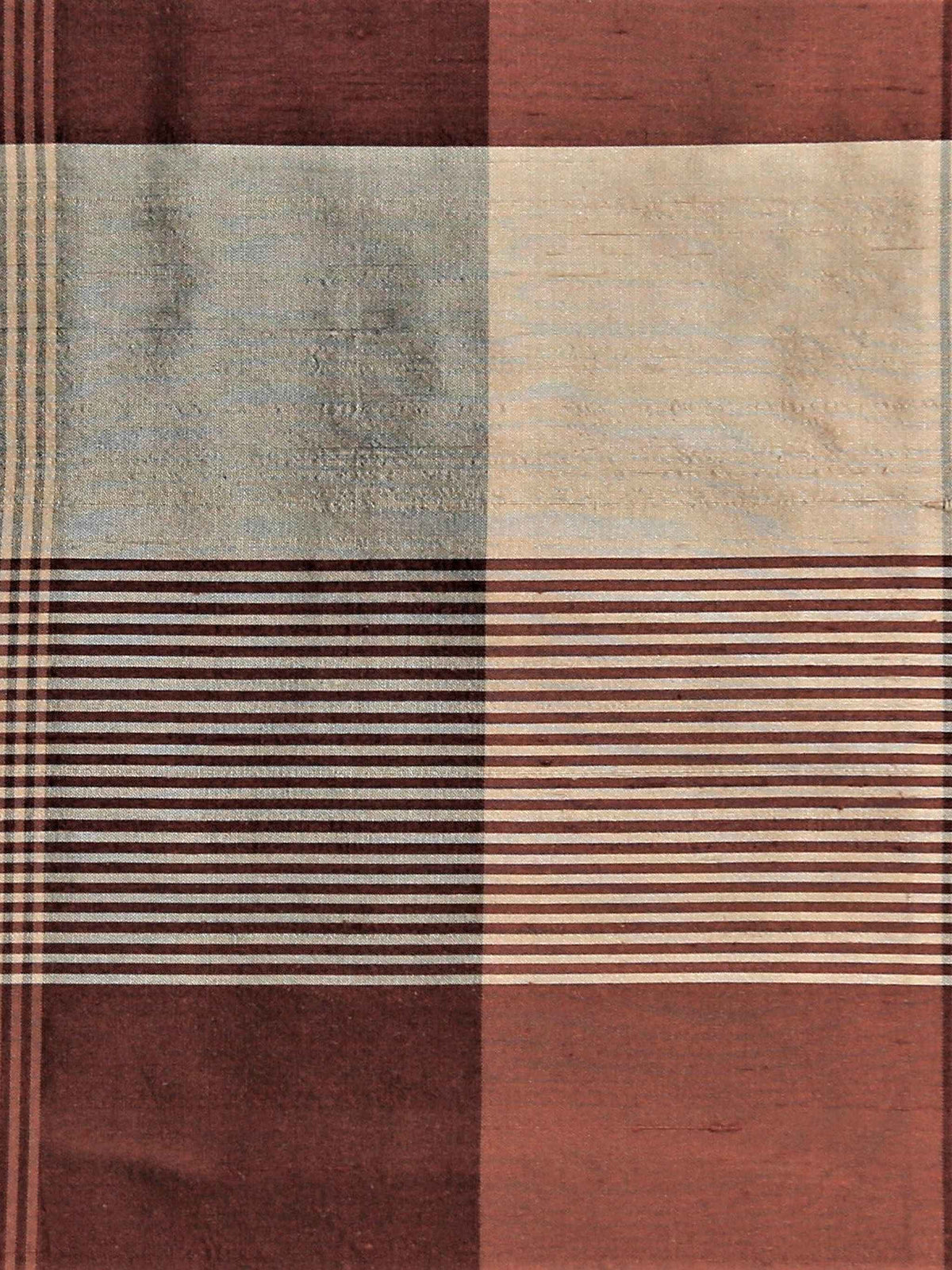Topaz check silk fabric in rust, maroon, and pale cream colour-block panels with a fine pinstripe rib section