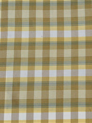 Gold, olive, and white silk upholstery fabric in a windowpane check with a fine grey pinstripe