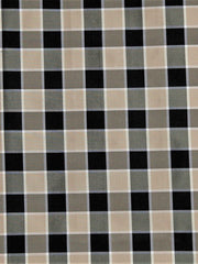 Black, grey, and cream silk upholstery fabric in a windowpane check