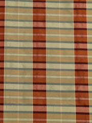 Rust, beige, and dusty blue striped silk upholstery fabric with a fine maroon pinstripe