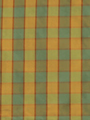 Gold, sage-green, and rust-orange silk upholstery fabric in a check pattern