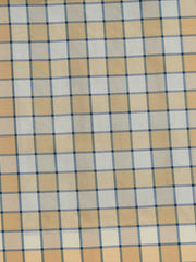 Zena check silk upholstery fabric in cream and warm gold with fine navy grid lines