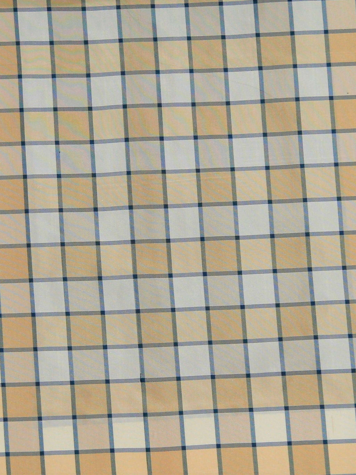 Zena check silk upholstery fabric in cream and warm gold with fine navy grid lines