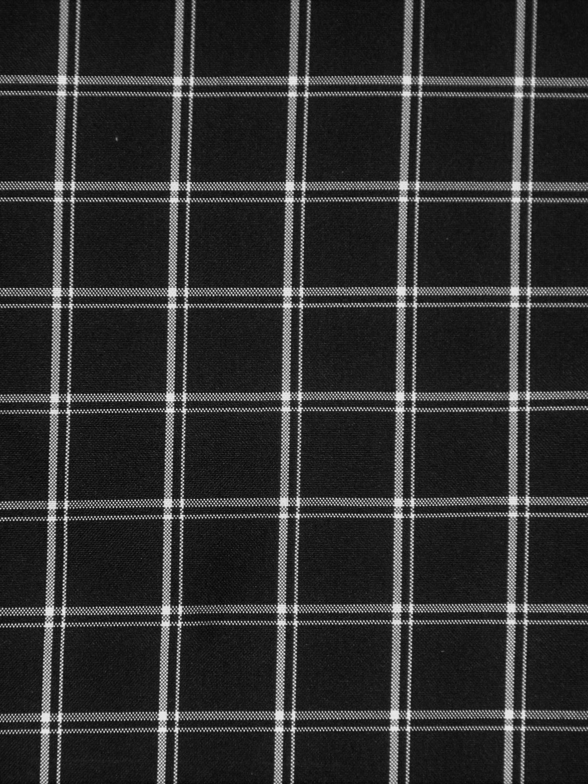 Black and white polysilk upholstery fabric in a fine windowpane pinstripe check