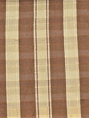 Tussar feswa silk upholstery fabric in warm brown with ivory and cream stripe bands