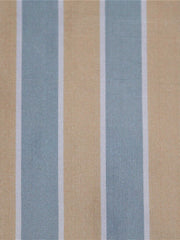 Zena stripe silk upholstery fabric in camel and dusty blue-grey with white pinstripes