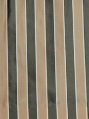 Charcoal-grey and tan silk upholstery fabric in a striped weave with a fine white pinstripe