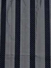 Grey silk upholstery fabric with a navy dotted pinstripe
