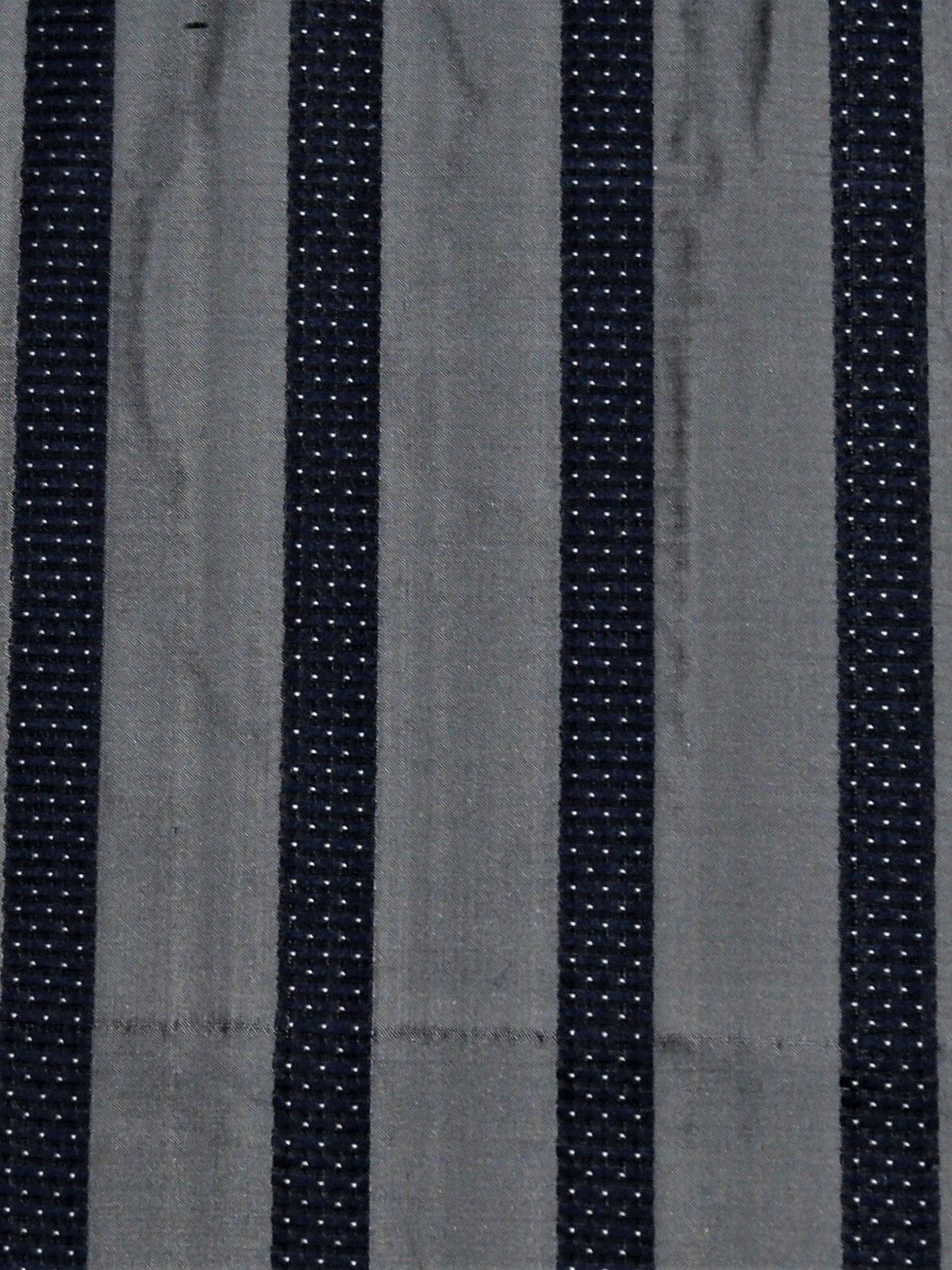 Grey silk upholstery fabric with a navy dotted pinstripe
