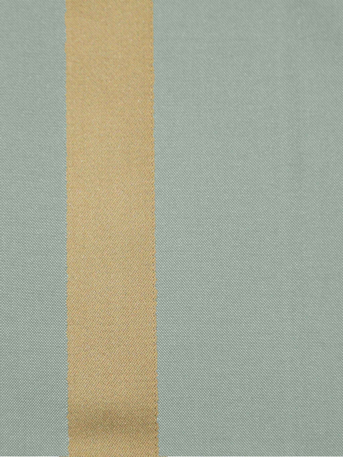 Sage-grey silk upholstery fabric with a single gold-tan stripe band