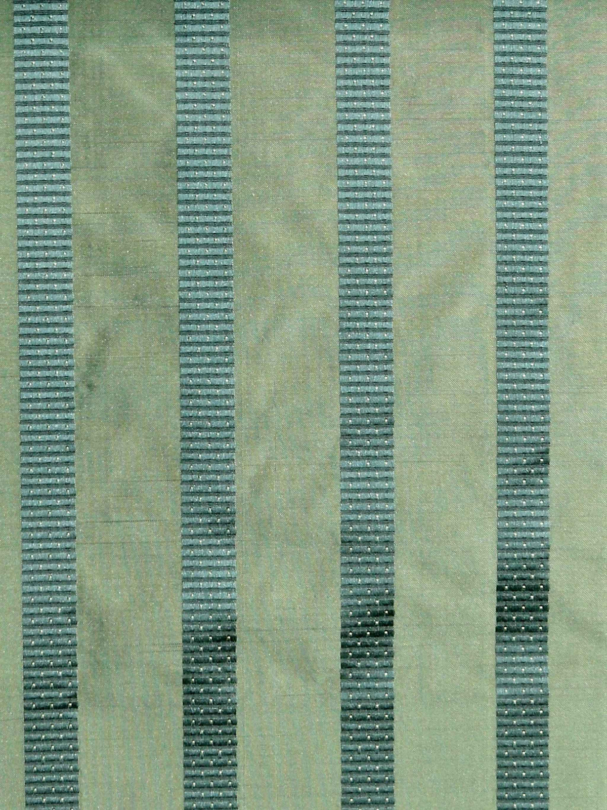 Sage-green silk upholstery fabric with a silver-grey dotted pinstripe