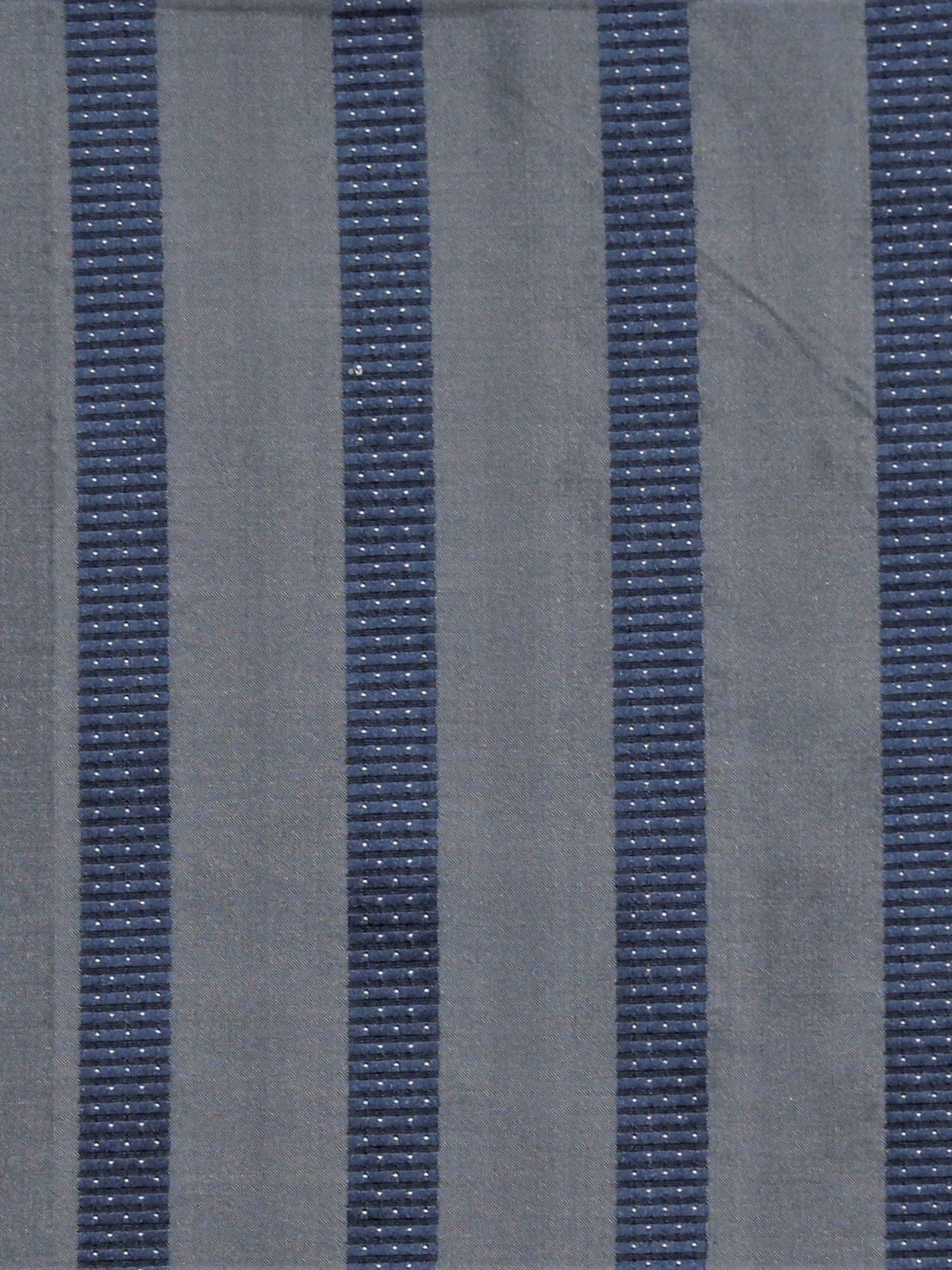 Grey silk upholstery fabric with a navy dotted pinstripe