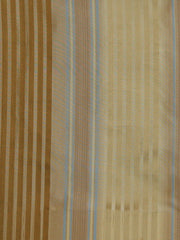 Brown, tan, and pale blue satin upholstery fabric in a multi-stripe weave