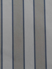 White and taupe silk upholstery fabric with a navy pinstripe