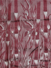 Dusty rose silk upholstery fabric with maroon stripes and a cream leaf-vine brocade
